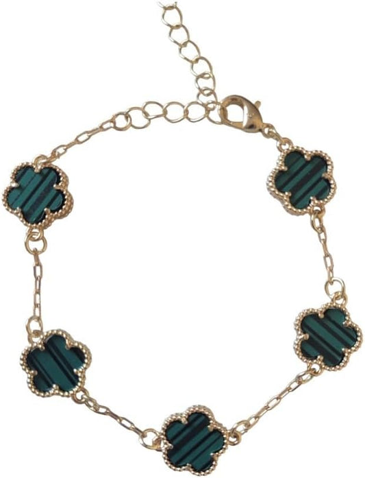 Genérico Pulsera acero inoxidable con trébol negro, pulsera de acero inoxidable, pulsera que no destiñe, pulsera de color dorado, pulsera de trébol verde de color dorado, pulsera para mujer