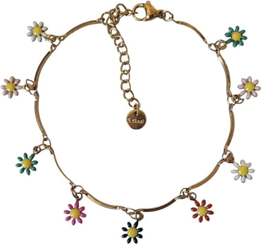 Genérico Pulseras de acero inoxidable, pulseras de calidad a prueba de decoloración, pulseras de flores diminutas, pulseras de regalo, pulseras de flores minimalistas