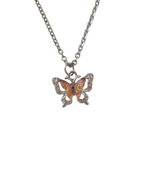 Collares colgantes mariposa naranja acero inoxidable, collar moderno general con joyero de ante, collares elegantes, collares regalo