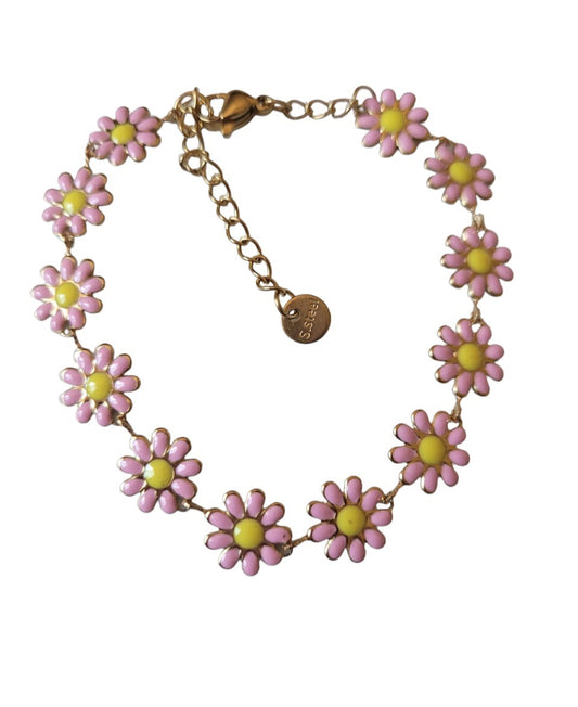 Genérico Pulseras Margarita Rosa, Pulseras con dijes de acero inoxidable, Pulseras para mujeres y niñas, Pulseras coloridas, Pulseras minimalistas