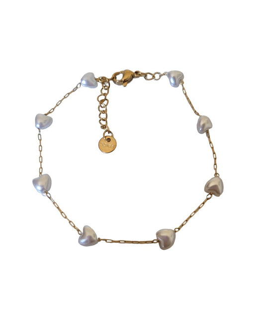 Genérico Pulsera elegante de acero inoxidable, pulsera de perlas de corazón, pulsera de acero inoxidable, pulsera de color dorado, pulsera minimalista para mujer