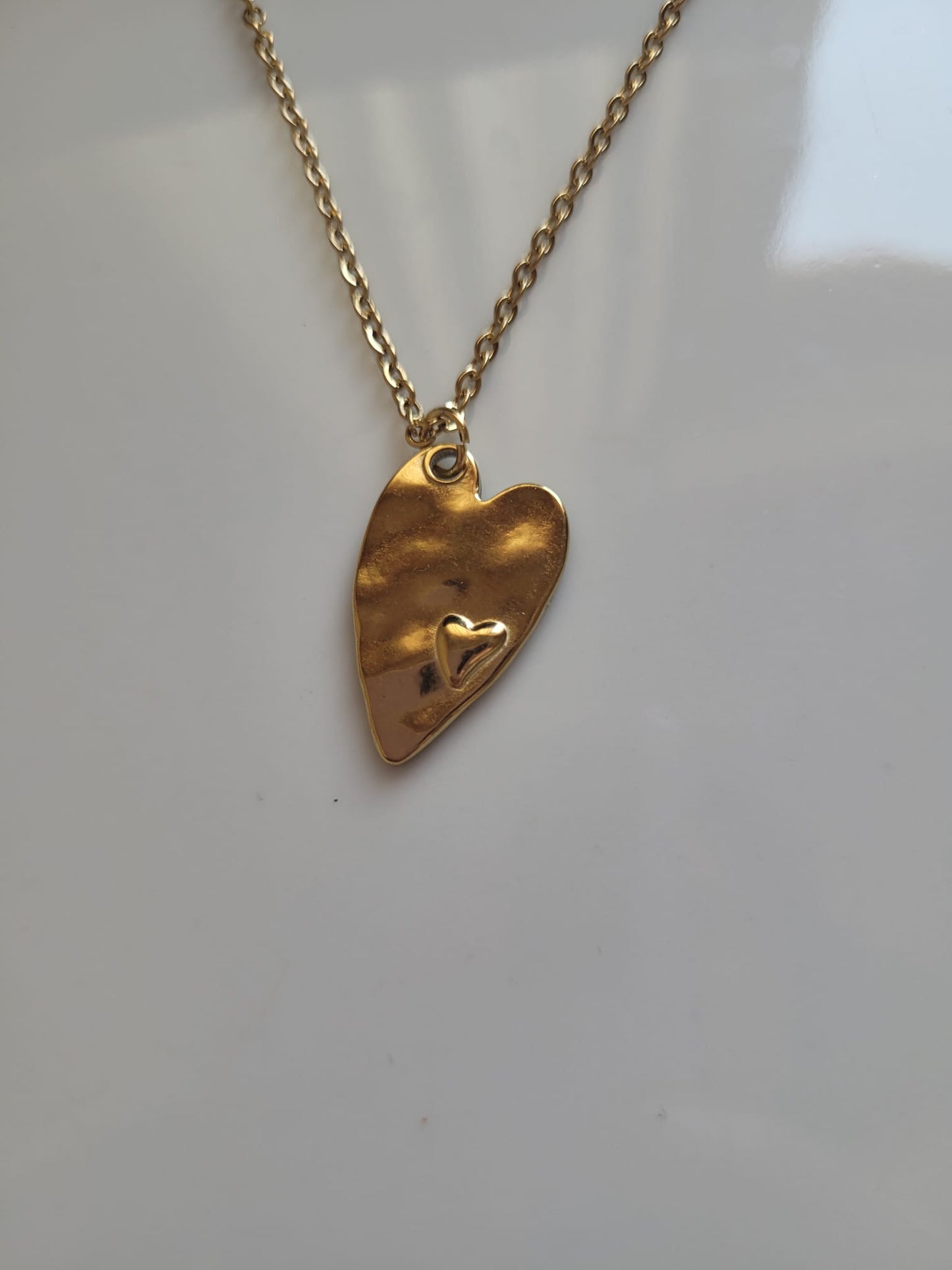 Collar Geométrico Corazón de Acero Inoxidable Enchapado en Oro, Joyería Playa para Mujer