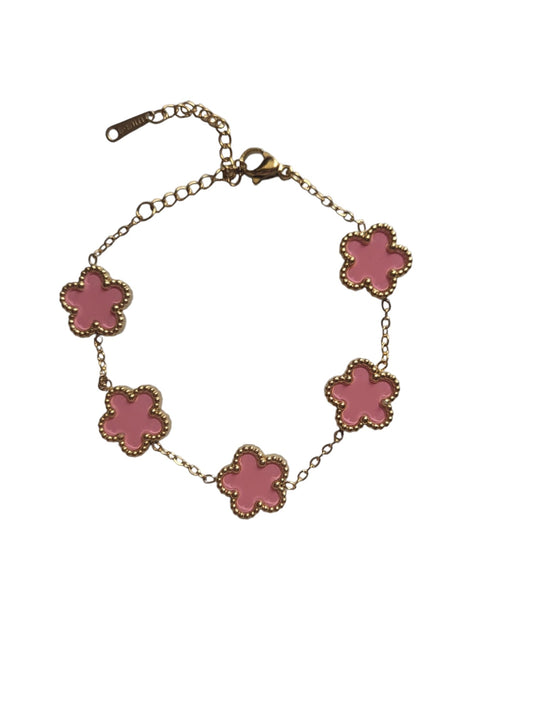 Genérico Pulsera de mujer con diseño de trébol rosa, acero inoxidable